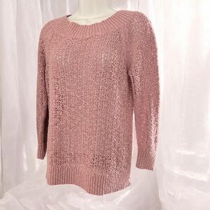 Loft Outlet Mesh Open Knit Sweater Top, Women’s Small Color Mauve Exc Condition